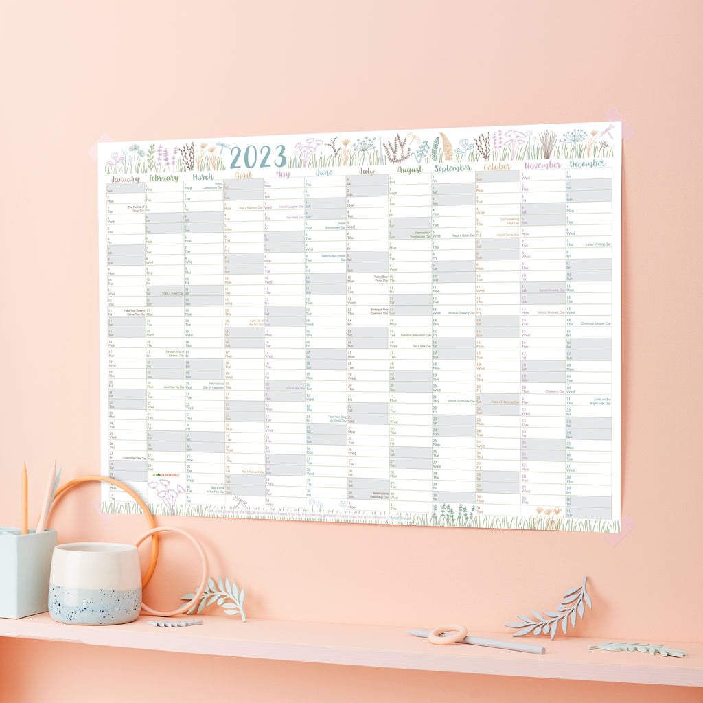 Botanical 2023 Wall Planner With Fun Dates