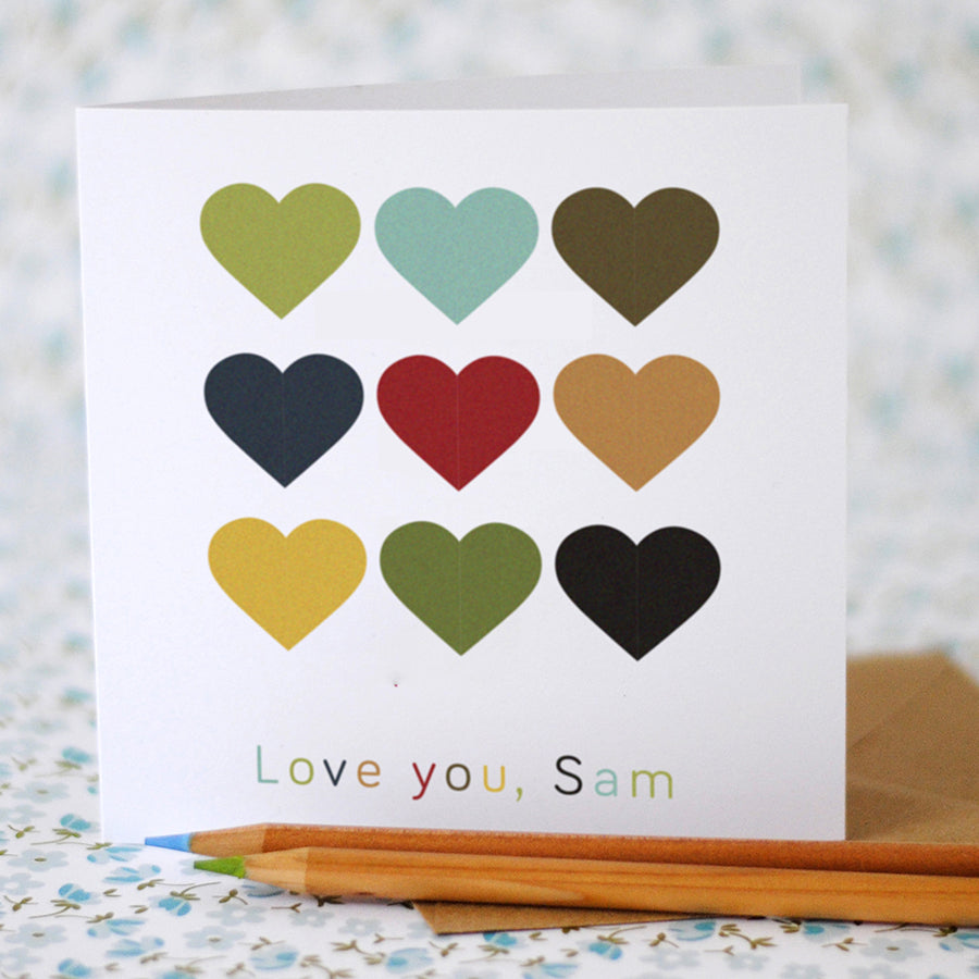 Love you hearts card - (option to personalise)