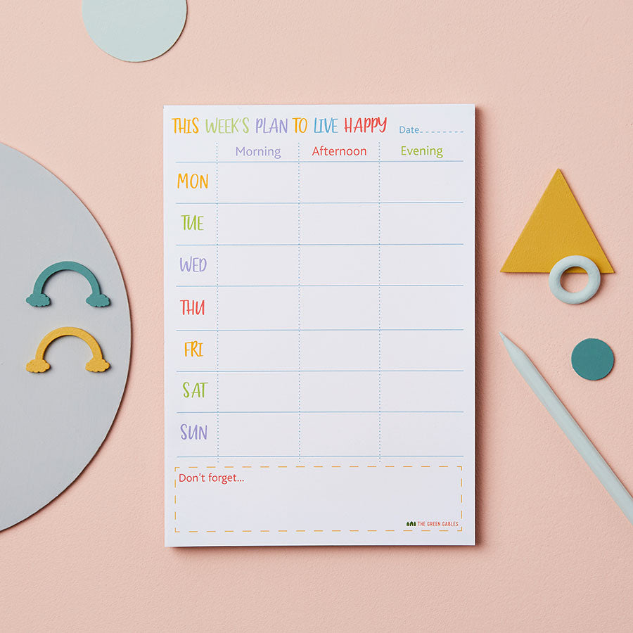 colourful A5 'Live Happy' Weekly Planner Notepad (with magnet option)