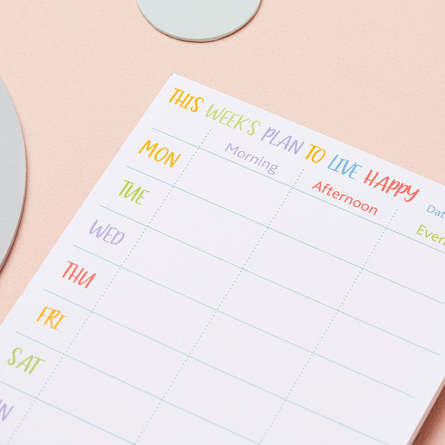 'Live Happy' Weekly Planner Notepad (with magnet option)
